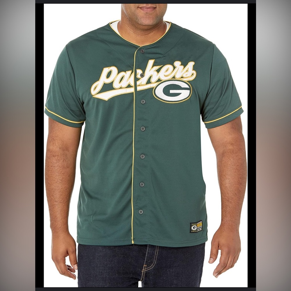 NFL Team Apparel Green Bay Packers Men’s Game Day Button Down Baseball jersey